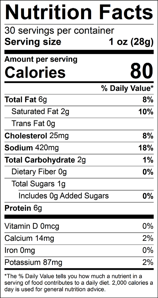 Thrushwood Farms Ranch Pork Snack Stick Nutrition